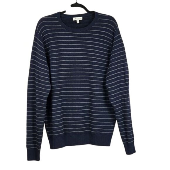Peter Millar Merino Crewneck Sweater Sz L Navy Breton Striped Nautical Preppy - Picture 1 of 6